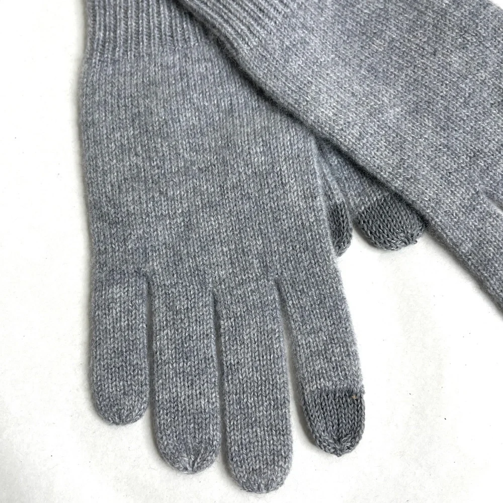 NORDSTROM Rack 100% Cashmere Rib Knit Tech Gloves NEW Gray Grey